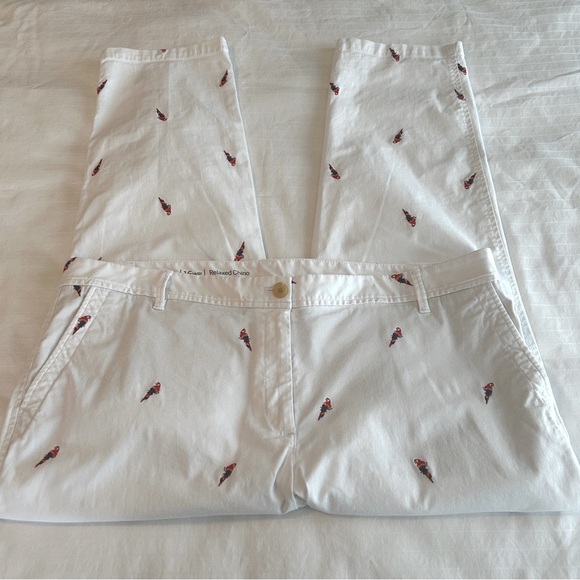 Talbots Pants Parrot Embroidered Relaxed Chino White Cotton Plus Size 16WPetite - Picture 10 of 16